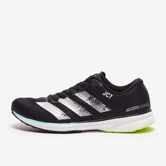 Sepatu Lari Womens Adidas Adizero Adios 5 Core Black Silver Met Solar Yellow FY0344