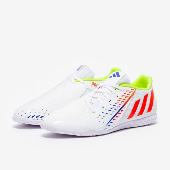 Sepatu Futsal Adidas Predator Edge.4 IN Sala White Solar Yellow Power Blue GV8512