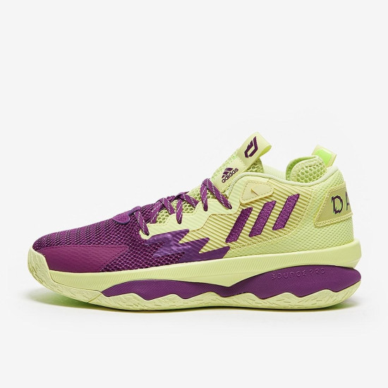Sepatu Basket Adidas Dame 8 Yellow Tint Glory Purple Signal Green GY0383