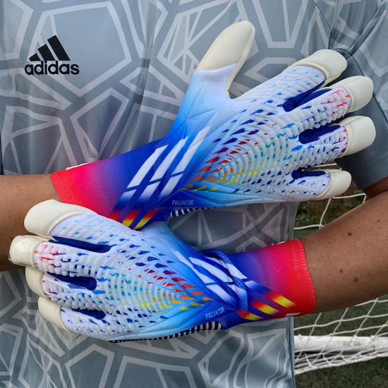 Sarung Tangan Kiper Adidas Predator Pro Hybrid White Cyan HN6823