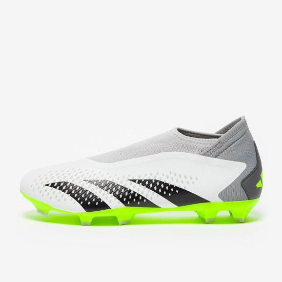 Sepatu Bola Adidas Predator Accuracy.3 Laceless FG White Core Black Lucid Lemon GZ0021