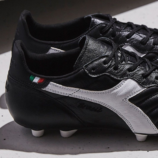 Sepatu Bola Diadora Brasil Made In Italy K-Leather Pro FG Black White 101174843-C0641