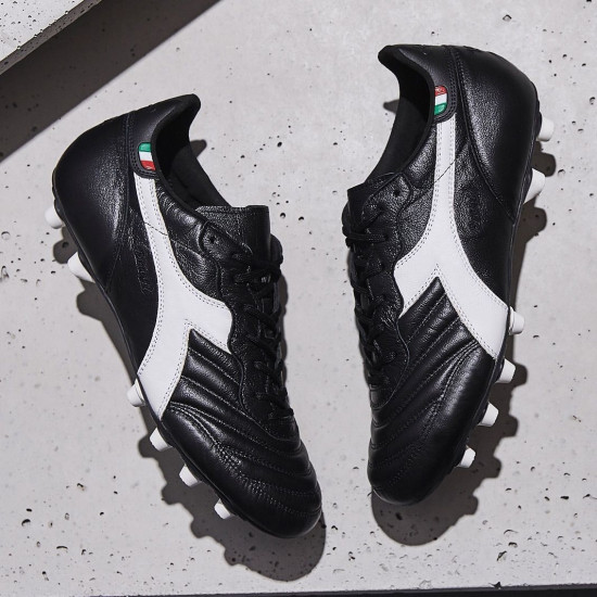 Sepatu Bola Diadora Brasil Made In Italy K-Leather Pro FG Black White 101174843-C0641