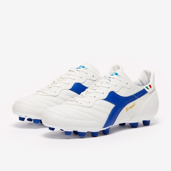 Sepatu Bola Diadora Brasil Made In Italy K-Leather Pro FG White Royal 101174843-C3064