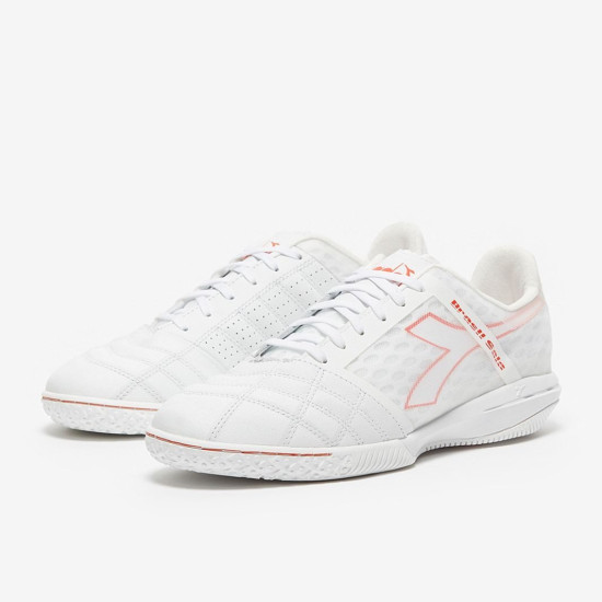 Sepatu Futsal Diadora Brasil Sala ID White Red Fluo 101176273-C9658