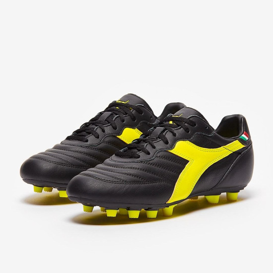 Sepatu Bola Diadora Brasil Pro FG Black Yellow Fluo 101177618-C0004