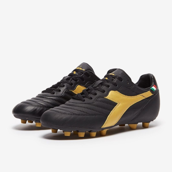 Sepatu Bola Diadora Brasil Leather+ FG Black Gold 101177618-C0893