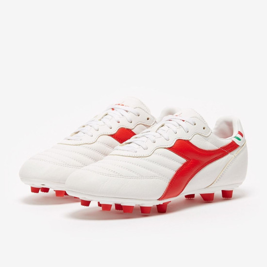 Sepatu Bola Diadora Brasil Pro FG White Milano Red 101177618-C9981