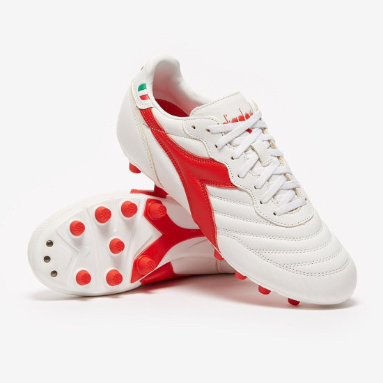 Sepatu Bola Diadora Brasil Pro FG White Milano Red 101177618-C9981