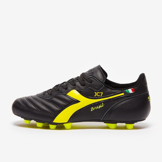 Sepatu Bola Diadora Brasil Made In Italy FG Black Yellow Fluo 101178029-C0004