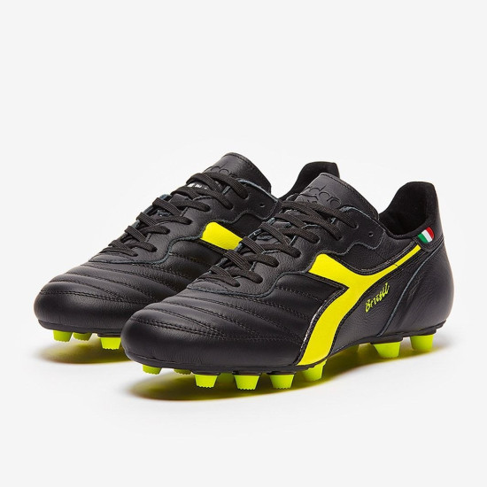 Sepatu Bola Diadora Brasil Made In Italy FG Black Yellow Fluo 101178029-C0004