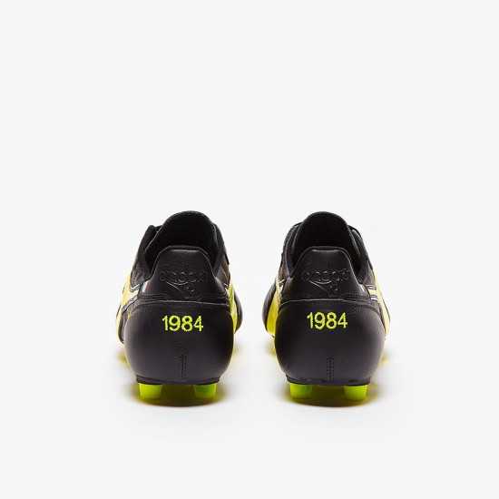Sepatu Bola Diadora Brasil Made In Italy FG Black Yellow Fluo 101178029-C0004
