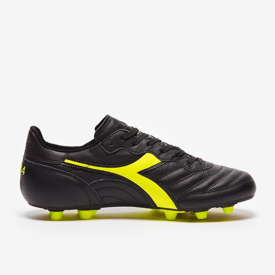 Sepatu Bola Diadora Brasil Made In Italy FG Black Yellow Fluo 101178029-C0004