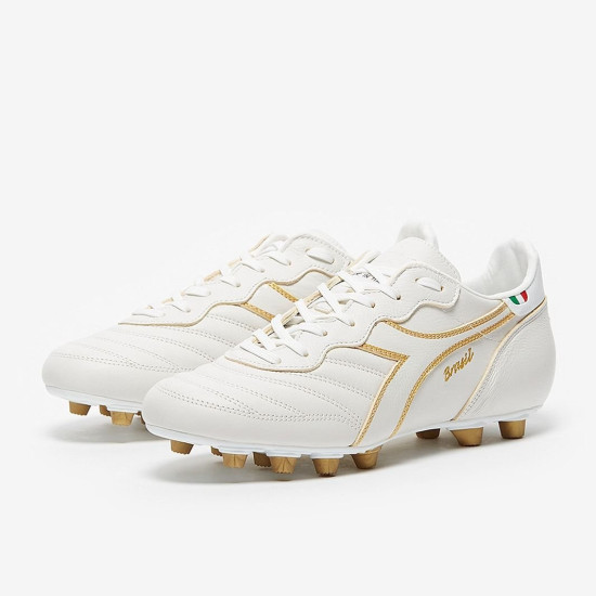 Sepatu Bola Diadora Brasil Made In Italy FG White Gold 101178029-C1070