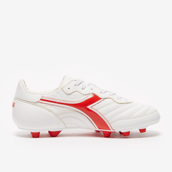 Sepatu Bola Diadora Brasil Made In Italy FG White Milano Red 101178029-C9981