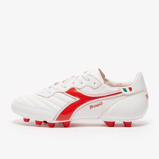 Sepatu Bola Diadora Brasil Made In Italy FG White Milano Red 101178029-C9981