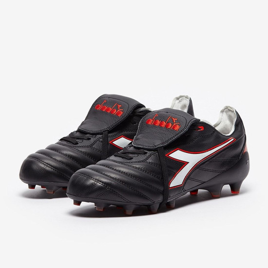 Sepatu Bola Diadora B-Elite Italia Tech FG Black White Fluo Red 101178033-C9657