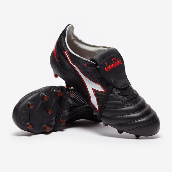 Sepatu Bola Diadora B-Elite Italia Tech FG Black White Fluo Red 101178033-C9657