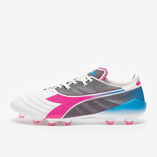 Sepatu Bola Diadora Veloce SL Made In Italy FG White Pink Fluo Blue 101179596-DO662