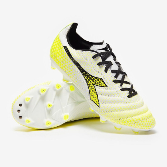 Sepatu Bola Diadora B-Elite Pro FG White Black Fluo Yellow 101179599-C5702