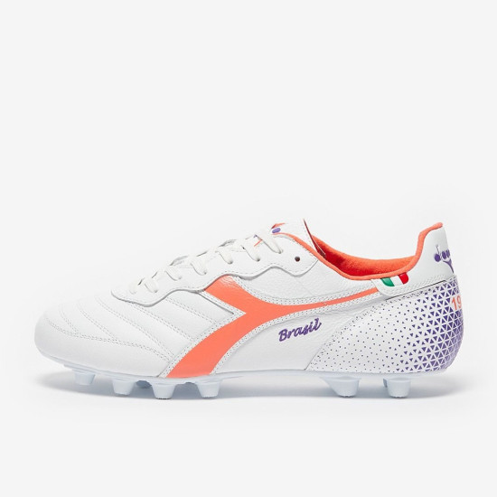 Sepatu Bola Diadora Brasil Made In italy OG FG White Fresh Salmon 101179595-C8001