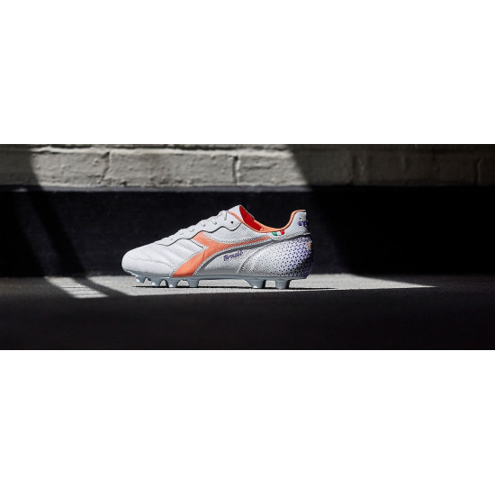 Sepatu Bola Diadora Brasil Made In italy OG FG White Fresh Salmon 101179595-C8001