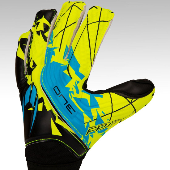 Sarung Tangan Kiper HO Soccer One Protek Black Fluo Cyan 520046