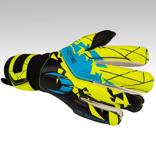 Sarung Tangan Kiper HO Soccer One Protek Black Fluo Cyan 520046