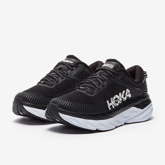 Sepatu Lari Womens Hoka Bondi 7 Black White 1110519-BWHT 