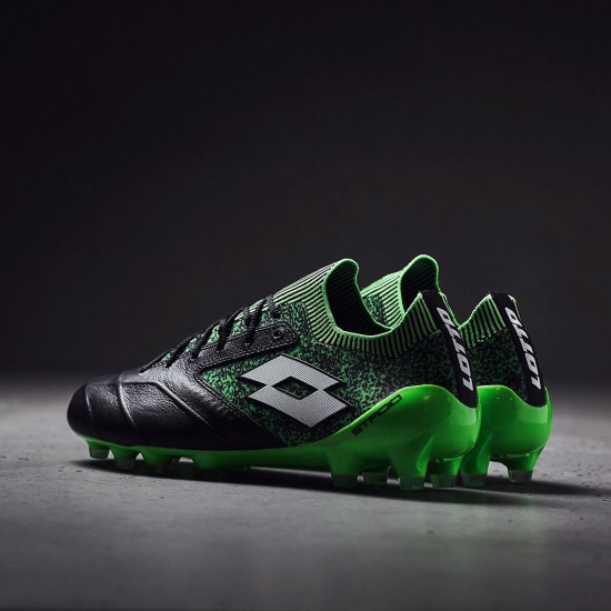 Sepatu Bola Lotto Stadio 100 II FG Black White Spring Green 211629-1I3