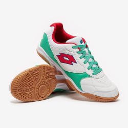 Sepatu Futsal Lotto Tacto 300 VII Indoor White Red Poppy Green 218146-9GP