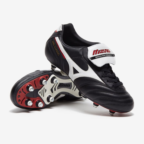 Sepatu Bola Mizuno Morelia Classic SG Football Boots Black White Red 12KS974-01