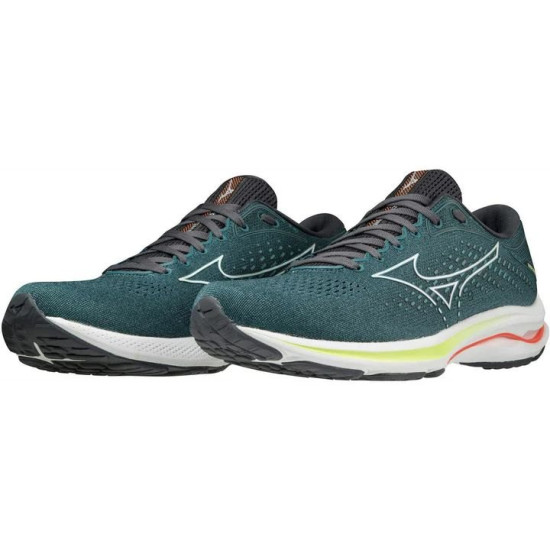 Sepatu Lari Mizuno Wave Rider 25 Smoke Blue White Neon Lime J1GC2103 01-7