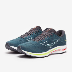 Sepatu Lari Mizuno Wave Rider 25 Smoke Blue White Neo Lime J1GC2103-01