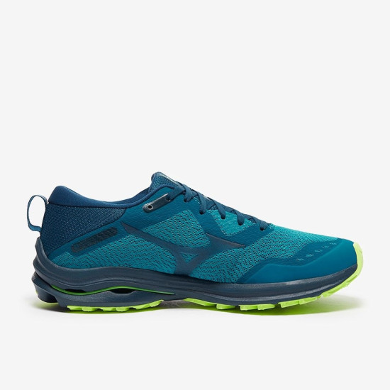 Sepatu Lari Mizuno Wave Rider TT Algiers Blue Gibraltar Sea Neo Lime J1GC2132-84