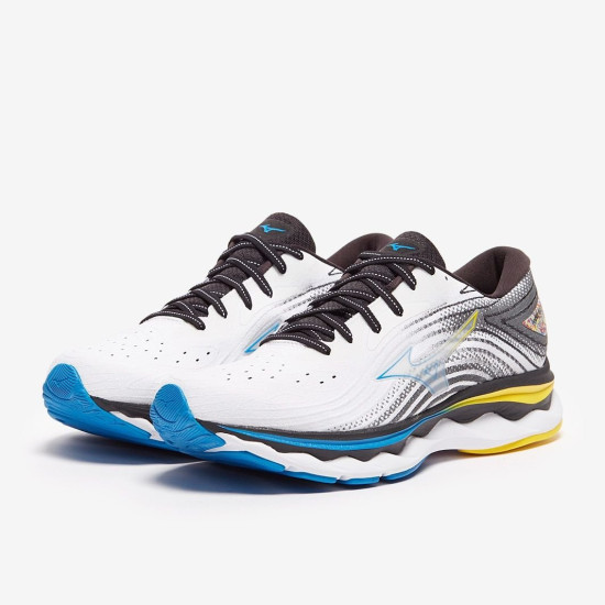 Sepatu Lari Mizuno Wave Sky 6 White Cyber Yellow Indigo Bunting J1GC2202-01