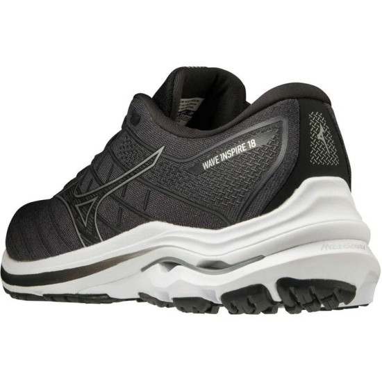 Sepatu Lari Mizuno Wave Inspire 18 Wide Fit (2E) Black Silver Ebony J1GC2245 04-7