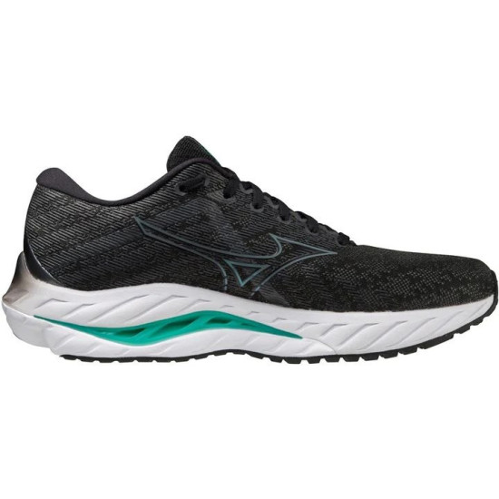 Sepatu Lari Mizuno Wave Inspire 19 Wide Fit (2E) Black Metal Grey Green J1GC2345 02-7