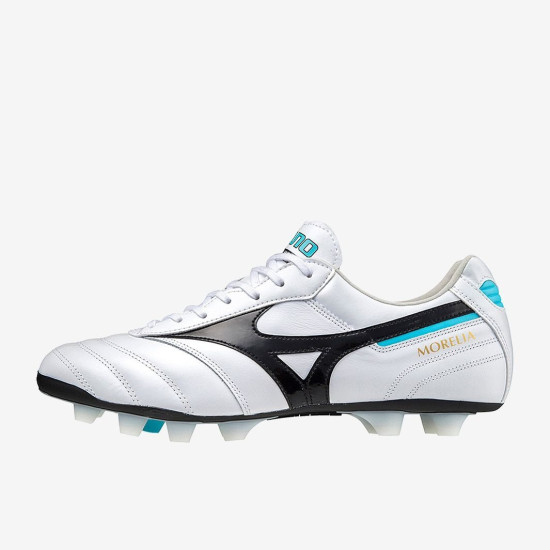 Sepatu Bola Mizuno Morelia II Elite FG White Black Blue Atoll P1GA2212-09