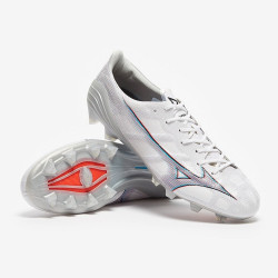 Sepatu Bola Mizuno Alpha Made In Japan FG White Ignition Red 801-C P1GA2360-09