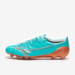 Sepatu Bola Mizuno Alpha Made In Japan FG Blue Curacao Snow White Red Brown Saltin P1GA2360-25