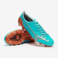 Sepatu Bola Mizuno Alpha Made In Japan FG Blue Curacao Snow White Red Brown Saltin P1GA2360-25