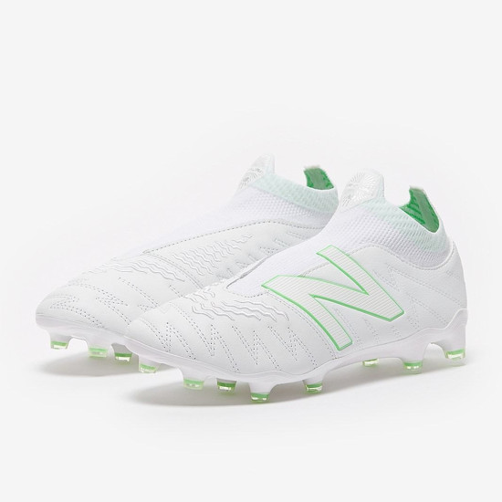 Sepatu Bola New Balance Tekela V3+ Pro Leather FG White White Green MSTKFW35