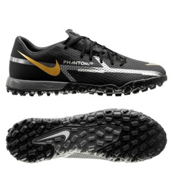 Sepatu Futsal Nike Phantom GT 2 Academy TF Shadow Black Metallic Dark Grey Metallic Gold DC0803-008