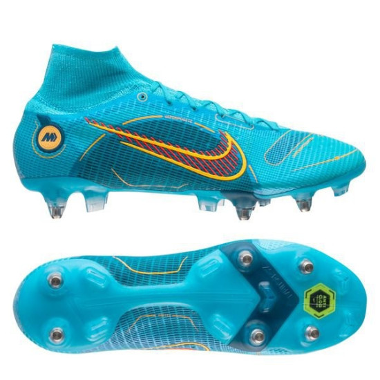 Sepatu Bola Nike Mercurial Superfly 8 Elite SG PRO Anti Clog Blueprint Chlorine Blue Laser Orange Marina DJ2840-484