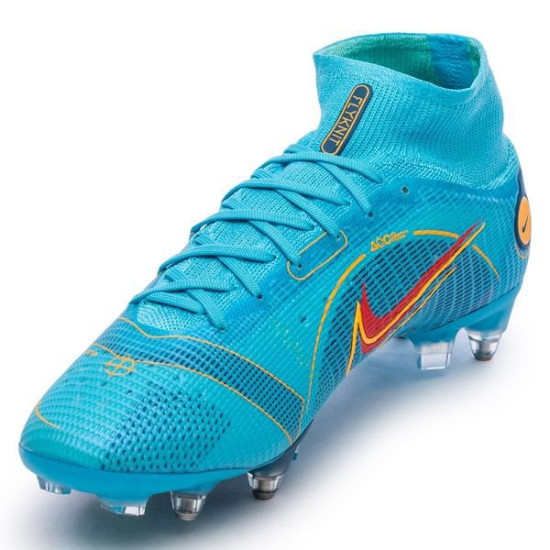 Sepatu Bola Nike Mercurial Superfly 8 Elite SG PRO Anti Clog Blueprint Chlorine Blue Laser Orange Marina DJ2840-484