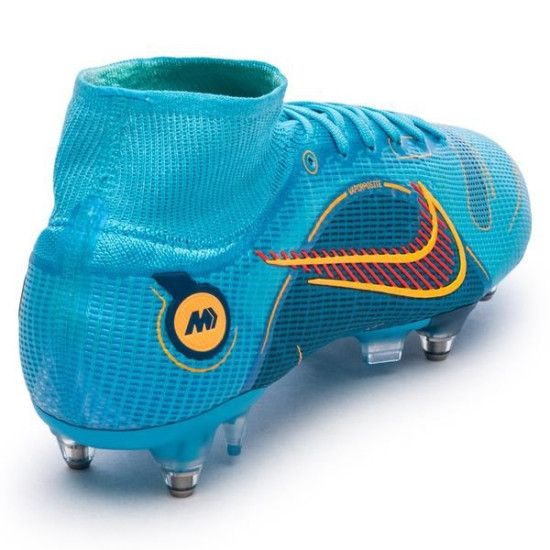 Sepatu Bola Nike Mercurial Superfly 8 Elite SG PRO Anti Clog Blueprint Chlorine Blue Laser Orange Marina DJ2840-484