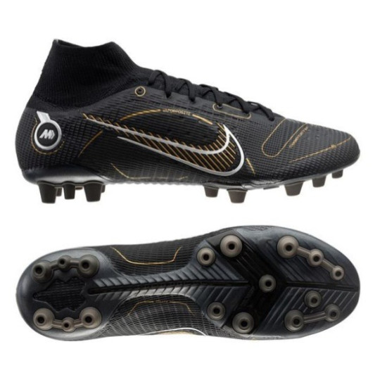 Sepatu Bola Nike Mercurial Superfly 8 Elite AG PRO Shadow Black Metallic Gold Metallic Silver DJ2841-007