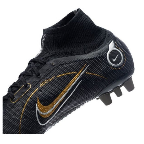 Sepatu Bola Nike Mercurial Superfly 8 Elite AG PRO Shadow Black Metallic Gold Metallic Silver DJ2841-007