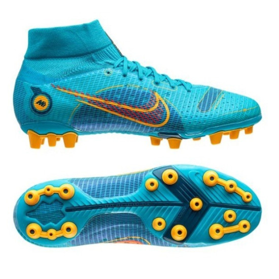 Sepatu Bola Nike Mercurial Superfly 8 Pro AG PRO Blueprint Chlorine Blue Laser Orange Marina DJ2844-484